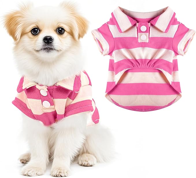 Dog Shirt Polo Shirt Striped Collar Puppy Clothes Summer Button Up Pet Clothes by Pistha