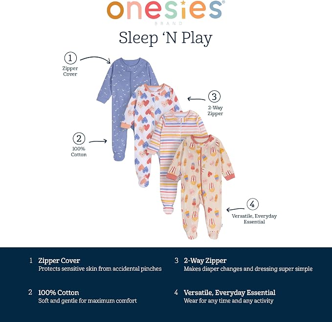 Onesies Brand Baby Girls' 4-pack Sleep 'N Play Footies Multi Pack - Image 6