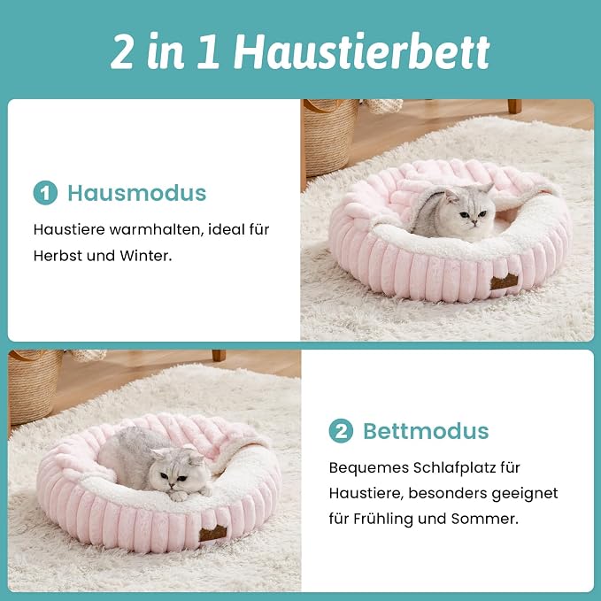 Cat Bed with Hooded Blanket, Round Fluffy Anti-Anxiety Pet Bed - Image 3