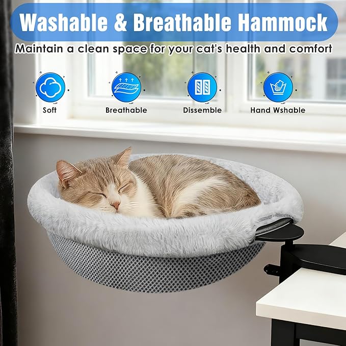 IPOW Heavy Duty Steel Frame 180° Rotating Cat Desk Bed Semi-Circular Cat Bed - Image 5