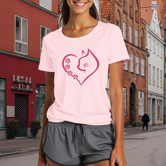 Cat Shirts for Women Cat Mom Tshirts Pet Lover Shirt Cats Paw Print Tee Tops - Image 5
