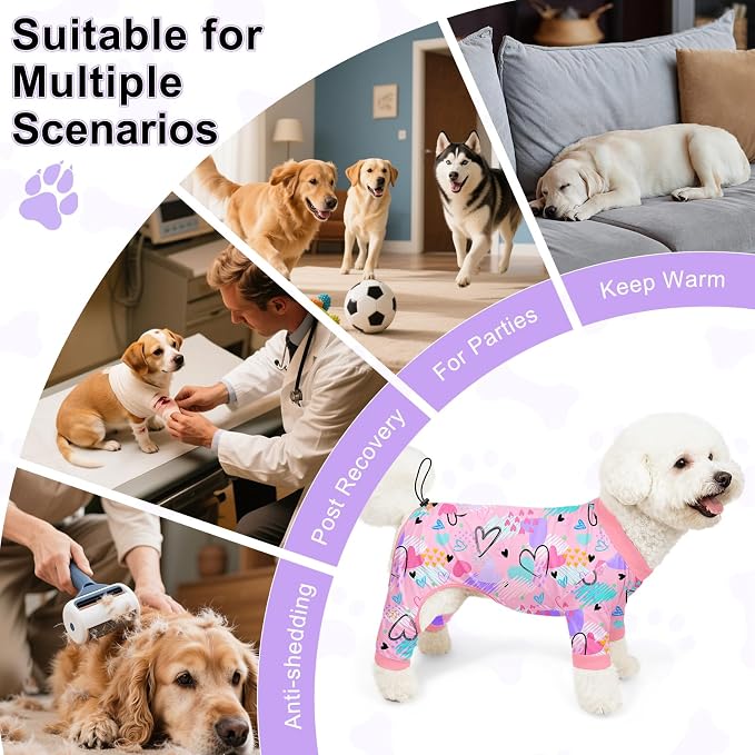 Bienbee Dog Pajamas, 4 Pack Dog Recovery Suit Shedding Suit Cute Soft Puppy - Image 8