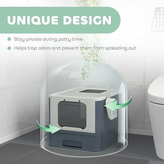 PawHut Cat Litter Box with Lid, Covered Large Cat Litter Box with Scoop - Image 4