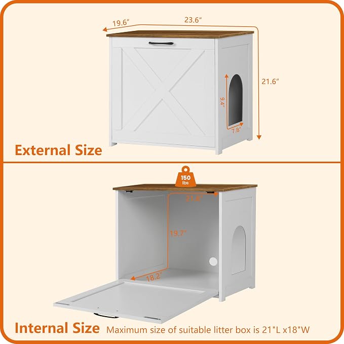 Dwanton Cat Litter Box Furniture Hidden, Cat Litter Box Enclosure, Reversible - Image 4