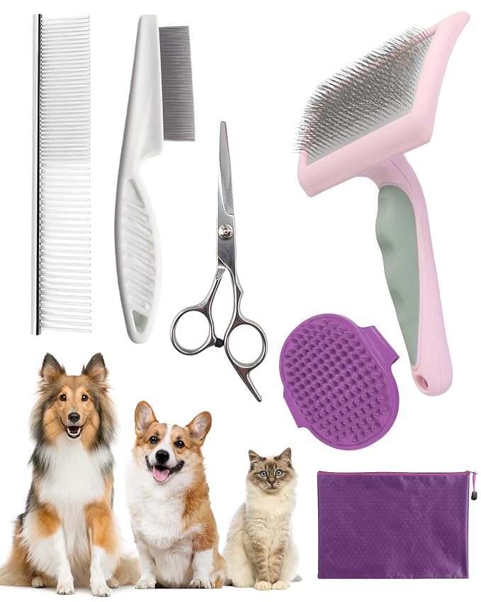 Dog Brush for Shedding Grooming, 6 Pack Long-Pin Brush Set for Long Haired Dog by KUEIOX