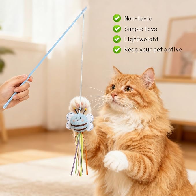 2 PCS Cat Wand Toy Set 16 Inch Wooden Teaser Wands - Image 4
