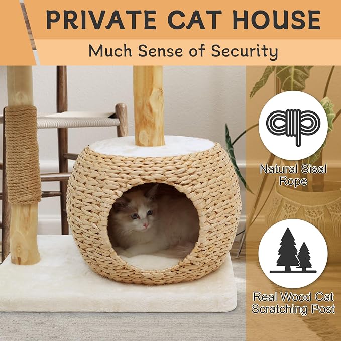 Cat Tree Tower for Indoor Cats, Modern Real Wood Cat Condo - Image 5