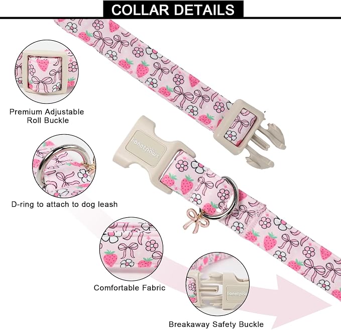 Lionet Paws Spring Dog Collar- Cute Strawberry Pink Dogs Collar - Image 2