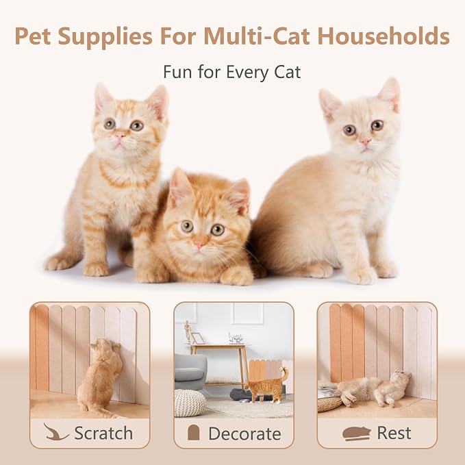 Cat Scratcher, Wall Mounted Cat Scratching Pads, 3-Panel 0.35" Thick Felt - Image 7
