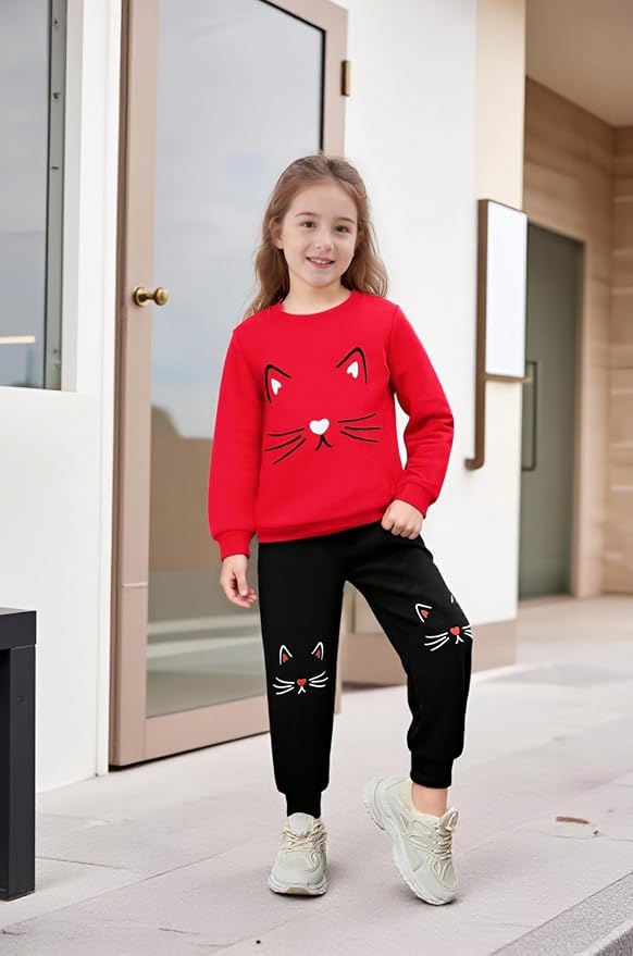 4-8T Toddler Girl Clothes Cat face print Short Sleeve Top+Pants Outfits Girl - Image 5