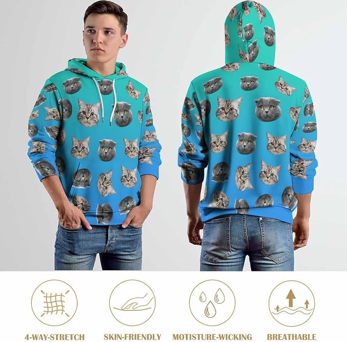 Artsadd Custom Face Unisex athletic Pockets Sweatshirt Loose Hoodie Custom - Image 6