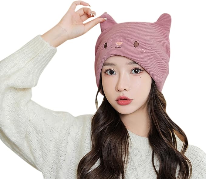 Women's Teen Girls Knitted Cat Kitty Cuffed Beanie Hat Winter Outdoor Stretchy by Unknown