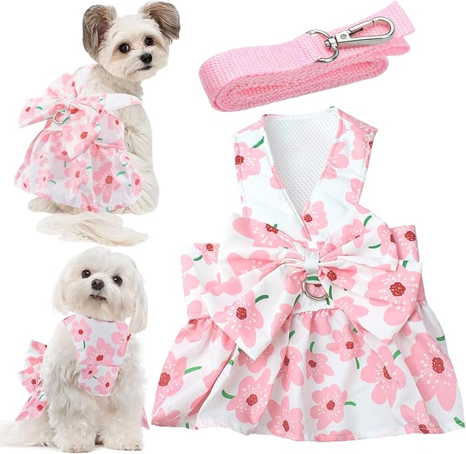 Dog Dress Bowknot Harness Leash Set by LAPOHI