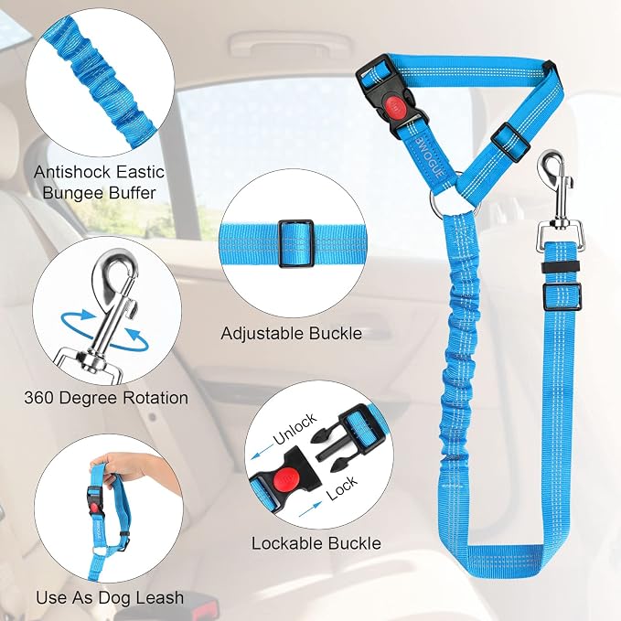 BWOGUE 2 Packs Dog Cat Safety Seat Belt Strap Car Headrest Restraint Adjustable - Image 3