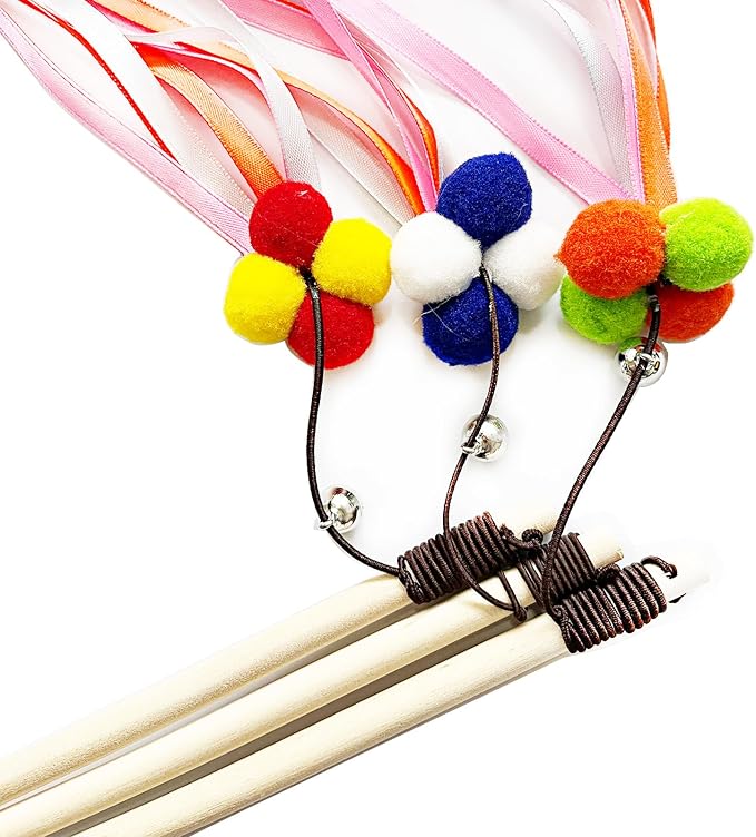 IUHKBH Cat Wand, Ribbon and Pom Poms Sturdy Cat Sticks - Image 4