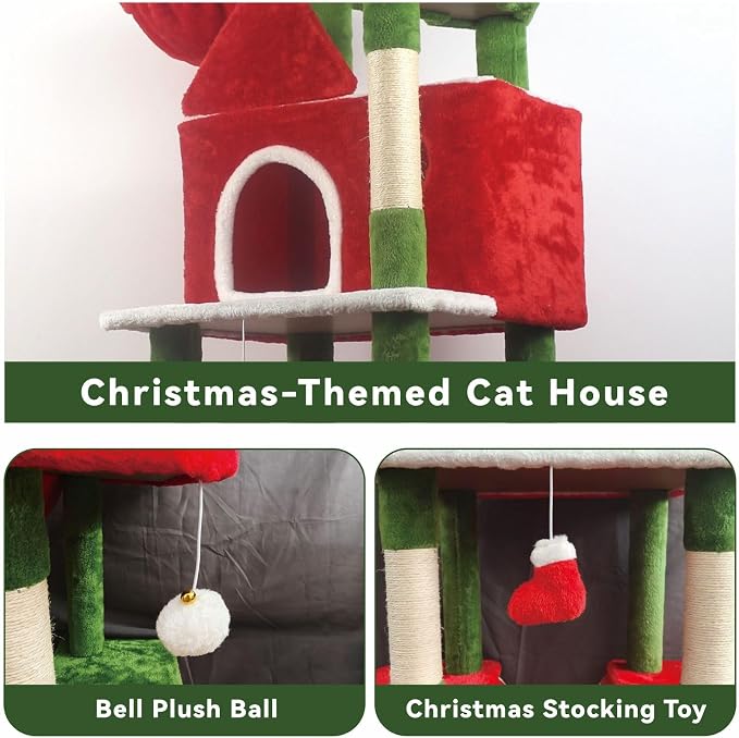 63" Large Christmas Cat Tree Tower Indoor: Tall Modern Cute Heavy Duty Cat - Image 7