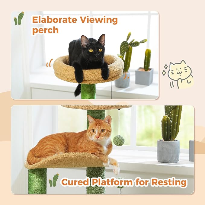 PAWZ Road Cactus Cat Tree Small Cat Tower 32” Cat Scratching Post - Image 4
