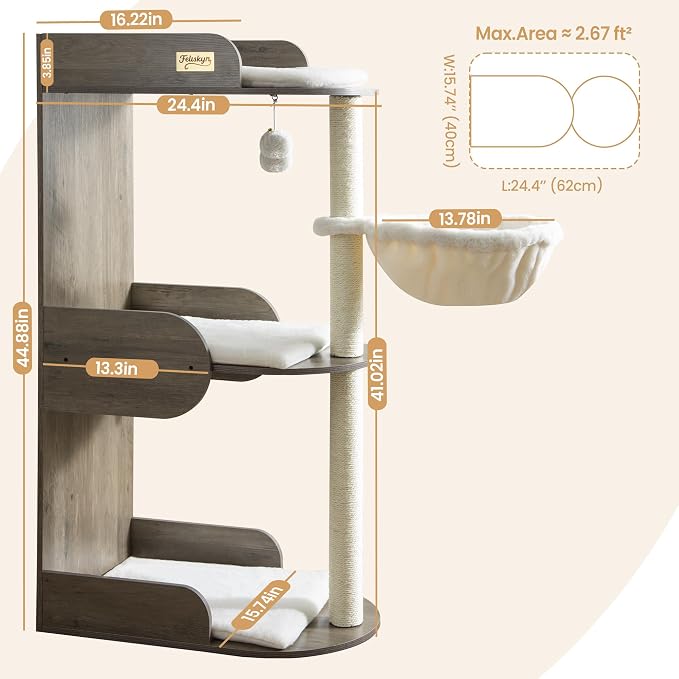 Modern Wood Cat Tree Tower for Indoor Large Cats, Cat Scratching Posts - Image 9