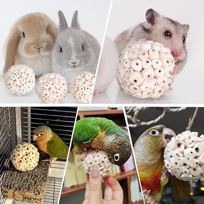 6 Pack Bird Toy Sola Balls, Natural Parrot Soft Chew Shredding & Foraging Toy - Image 7