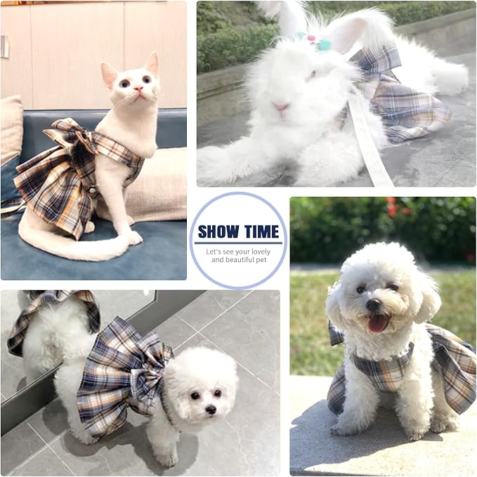 PETCARE Plaid Dog Dress Bow Tie Harness Leash Set - Image 2