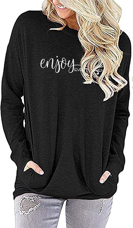 Akihoo Womens Casual Long Sleeve Tunic Tops Crew Neck Shirt Blouses - Image 4