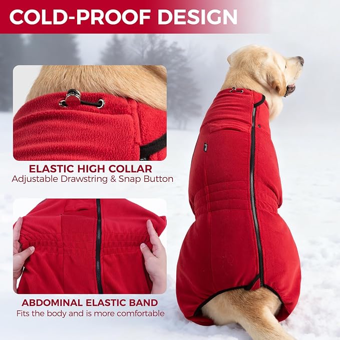 Mihachi Dog Snow Suit Dog Coat Soft Fleece Pullover Pajamas, Pet Windproof Warm - Image 4