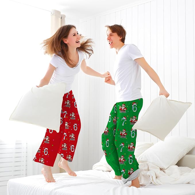 Custom Pajama Pants for Women Men, Personalized 67 Name Photo PJ Family Six - Image 4