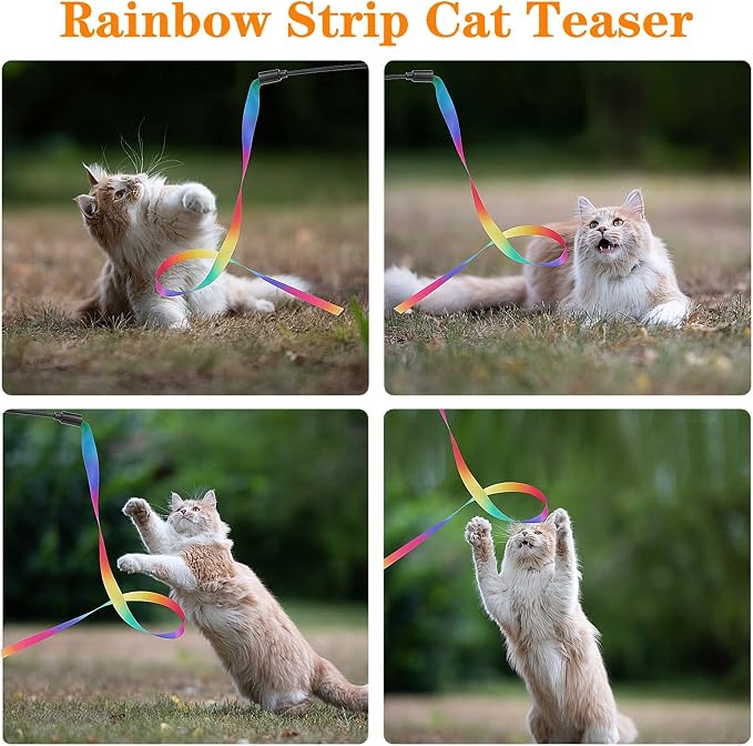 Cat Wand Interactive Toy, 5 Sets Colorful Fabric Ribbon Sticks, Indoor - Image 5