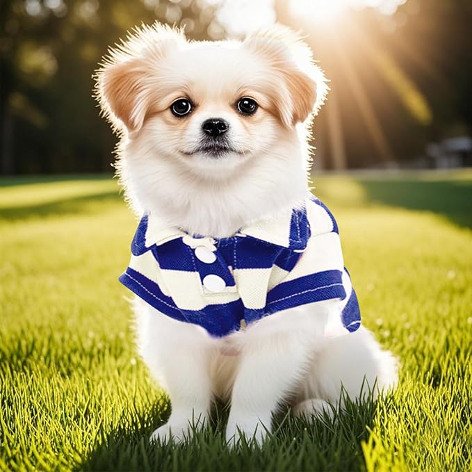 Dog Shirt Polo Shirt Striped Collar Puppy Clothes Summer Button Up Pet Clothes - Image 4