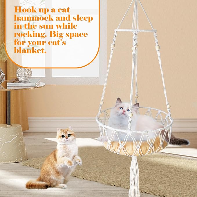 Macrame Cat Hammock Bed, Handwoven Hanging Boho Cat Bed - Image 6