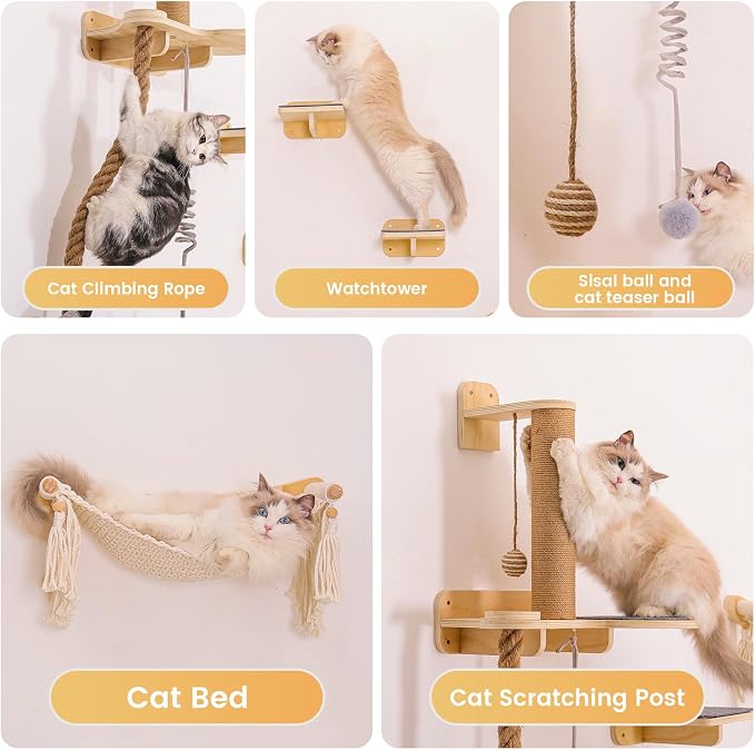 Cat Wall Shelves, Large Wall-Mounted 6-in-1 cat Furniture Set - Image 4