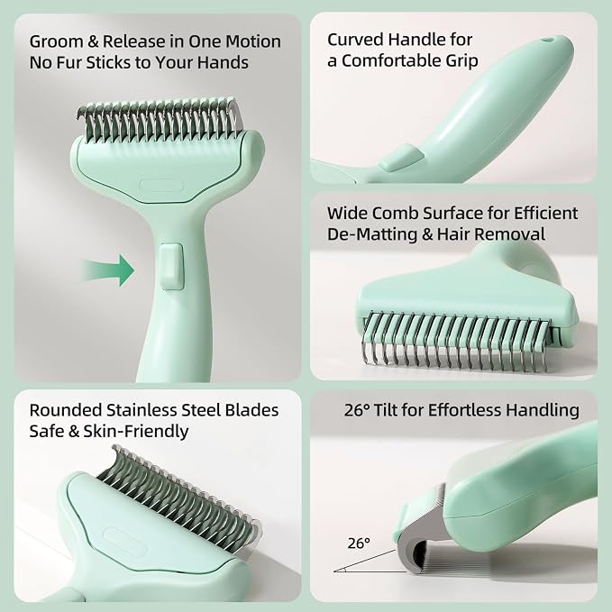 Pet Grooming Combo Tool for Cats and Dogs, Deshedding and Dematting Rake - Image 4
