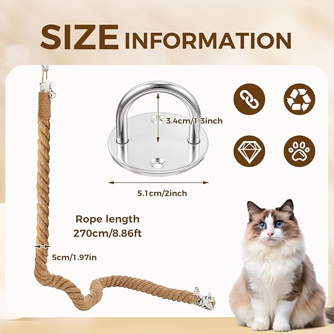 Weysat 1.97'' x 8.9 ft Cat Climbing Jute Rope - Image 2