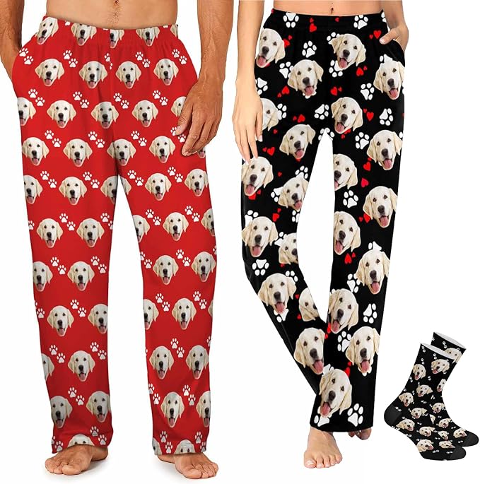 MyPupSocks Custom Pajama Pants for Pet Lover, Personalized Photo Face Printed by MyPupSocks
