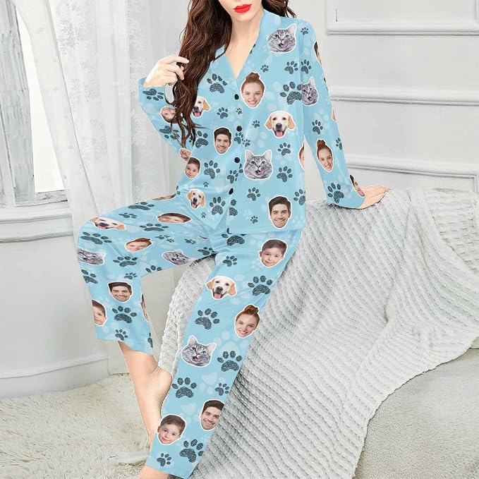 Artsadd Custom Pajamas for Women Men Family, Personalized Face Pjs Pajama Pants - Image 3