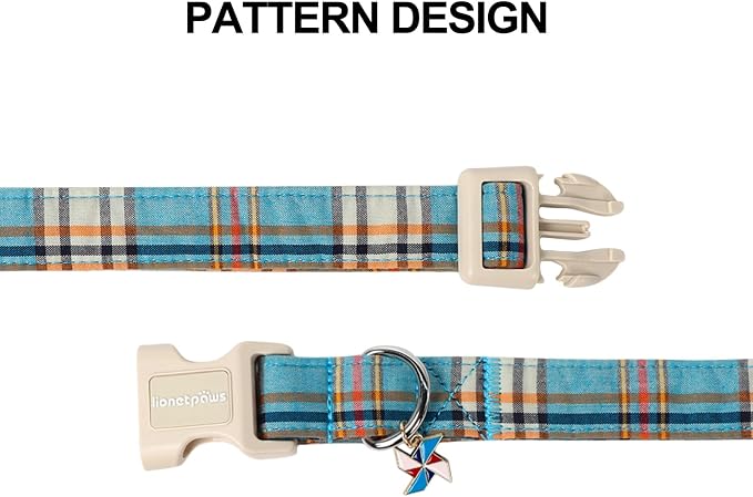 Lionet Paws Boy Dog Collar- Cute Blue Plaid Dog Collars - Image 4