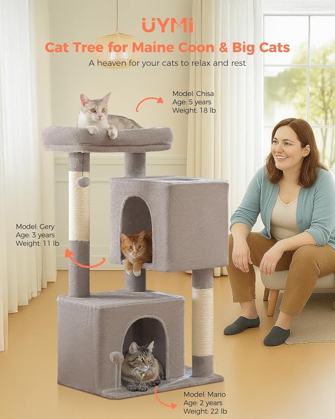 XL Cat Tower 44" Cat Tree for Large Cats 20 lbs+, 2 Spacious Condos - Image 2
