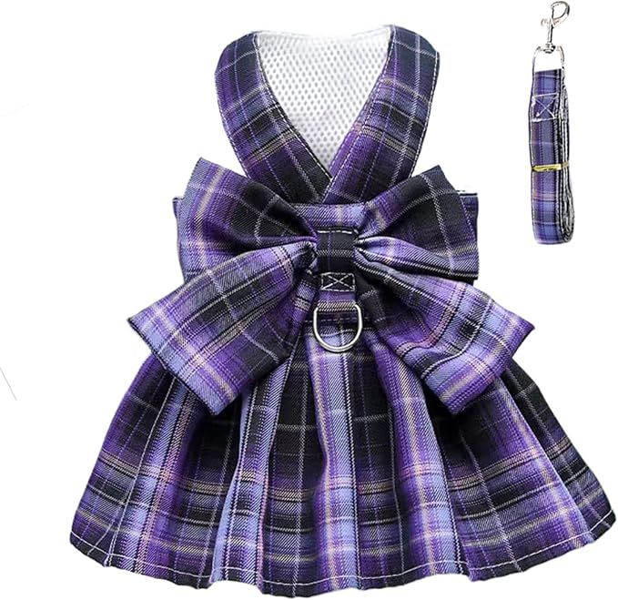 PETCARE Plaid Dog Dress Bow Tie Harness Leash Set by PETCARE