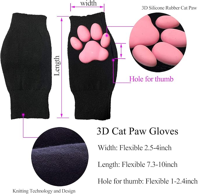 Cat Paw Thigh High Socks Golves, Cute Soft 3D Toe Beans Socks Mittens Kitten - Image 3
