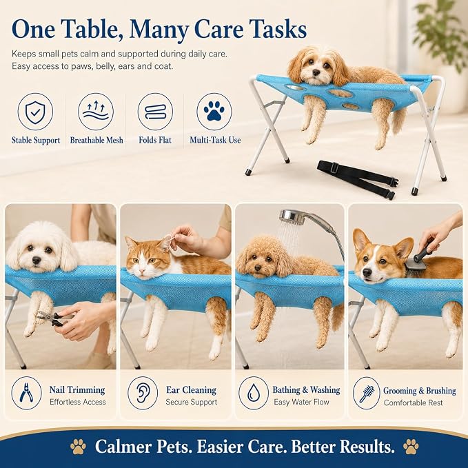Pet Dog Bath Hammock, Cat Shower Grooming Table Hammock with Foldable Stand - Image 2
