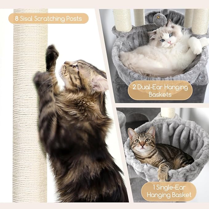 Globlazer Extra Large Cat Tree Tower, 82in Tall Heavy Duty Cat Tree - Image 4