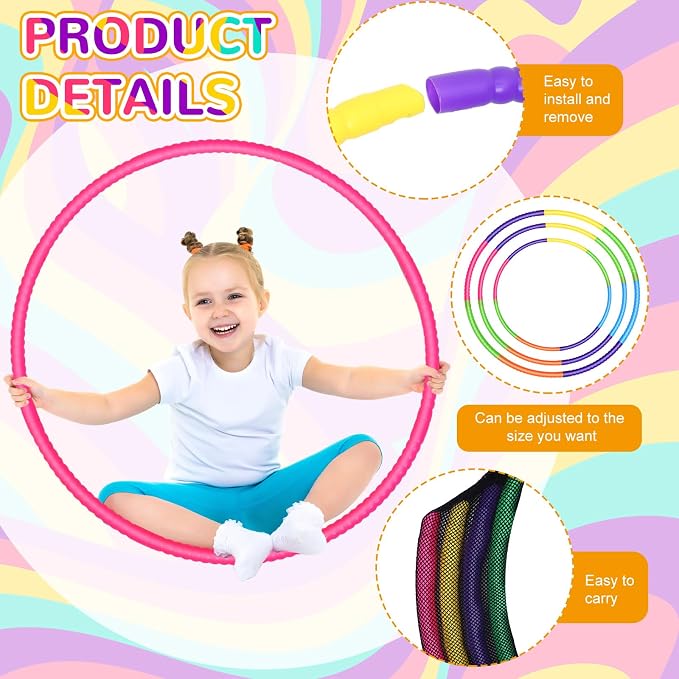 Sratte 12 Pcs Toy Hoop for Kid Detachable Adjustable Toy Hoop Colored Hoop - Image 3