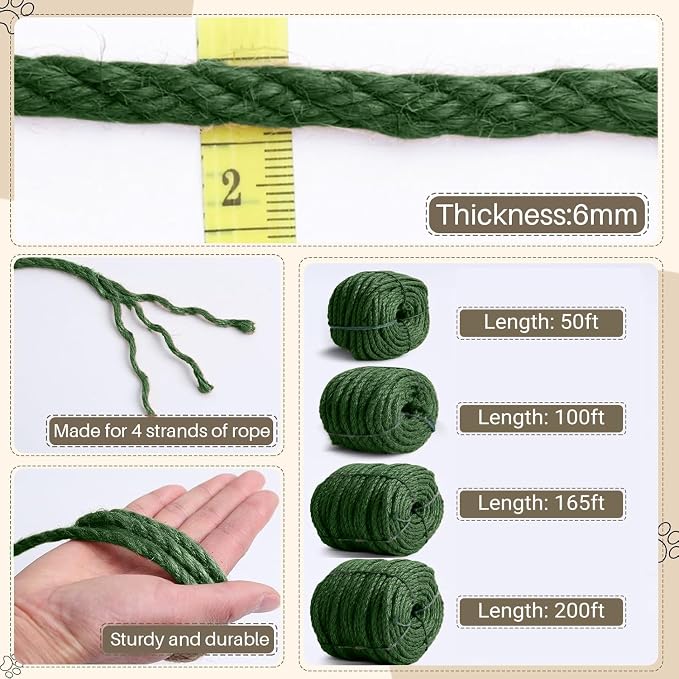 Sisal Rope for Cat Scratcher 1/4" 50 Ft Cat Tree Twine for Repairing Cat - Image 4