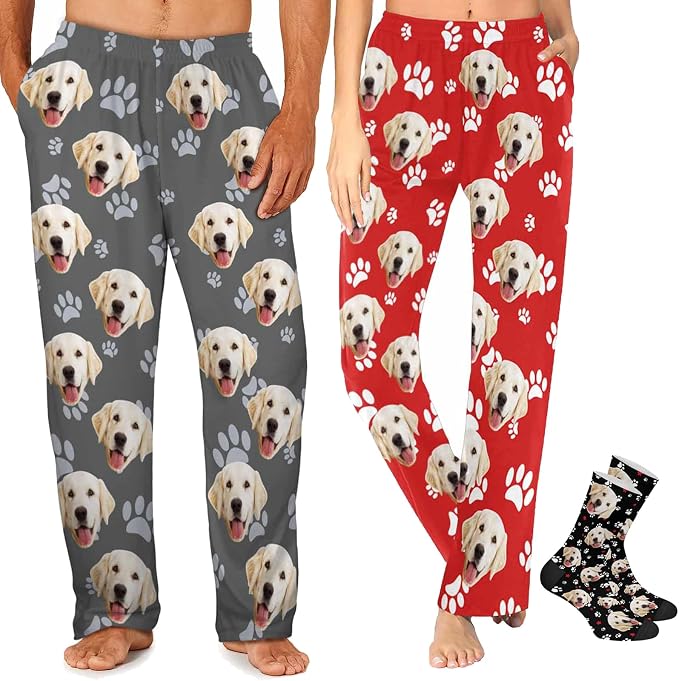 MyPupSocks Custom Pajama Pants for Pet Lover, Personalized Photo Face Printed by MyPupSocks