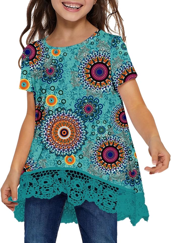 storeofbaby Girls Casual Tunic Tops Short Sleeve Loose Soft Blouse T-Shirt - Image 2