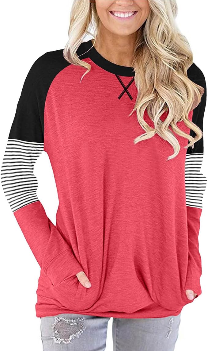 Akihoo Womens Casual Long Sleeve Tunic Tops Crew Neck Shirt Blouses - Image 2