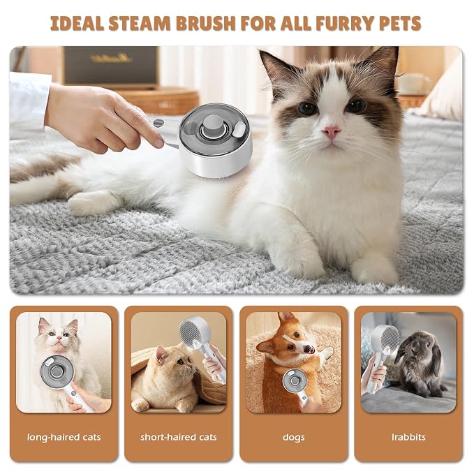 Cat Steam Brush, Cat Brushes for Indoor Cats, 4 In 1Spritz Spray Defur Comb - Image 7