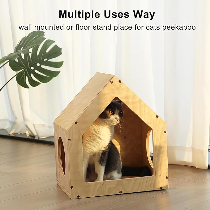 FUKUMARU Cat House Wall Mounted, 15.5x11.8x18 Inches Birch Plywood Condo - Image 3