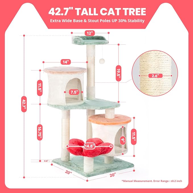 HYABi 42.7 inch Flower Cat Tree Tower Condo Furniture Apartment Plush Habitat - Image 3