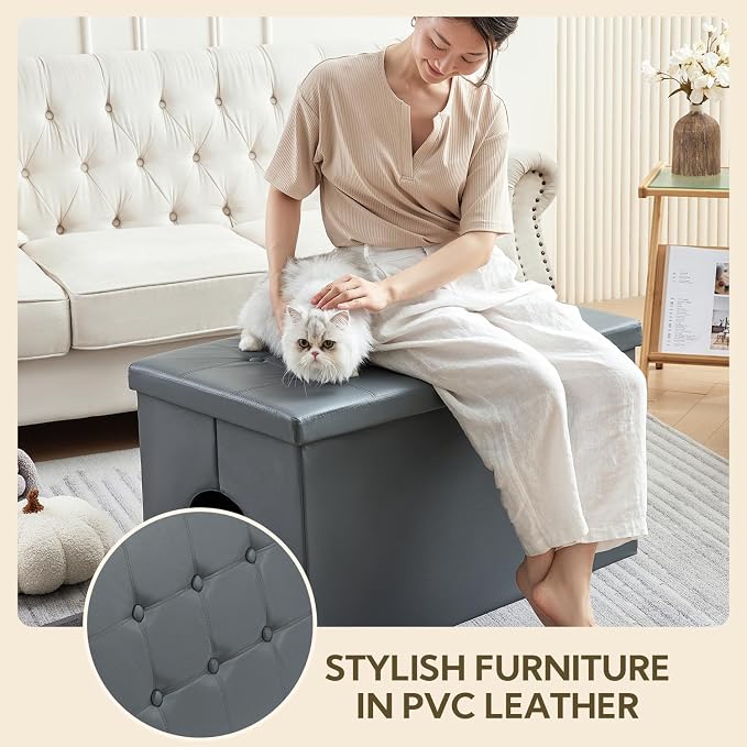 MEEXPAWS Cat Litter Box Enclosure Furniture Hidden, Cat Washroom Bench Storage - Image 5